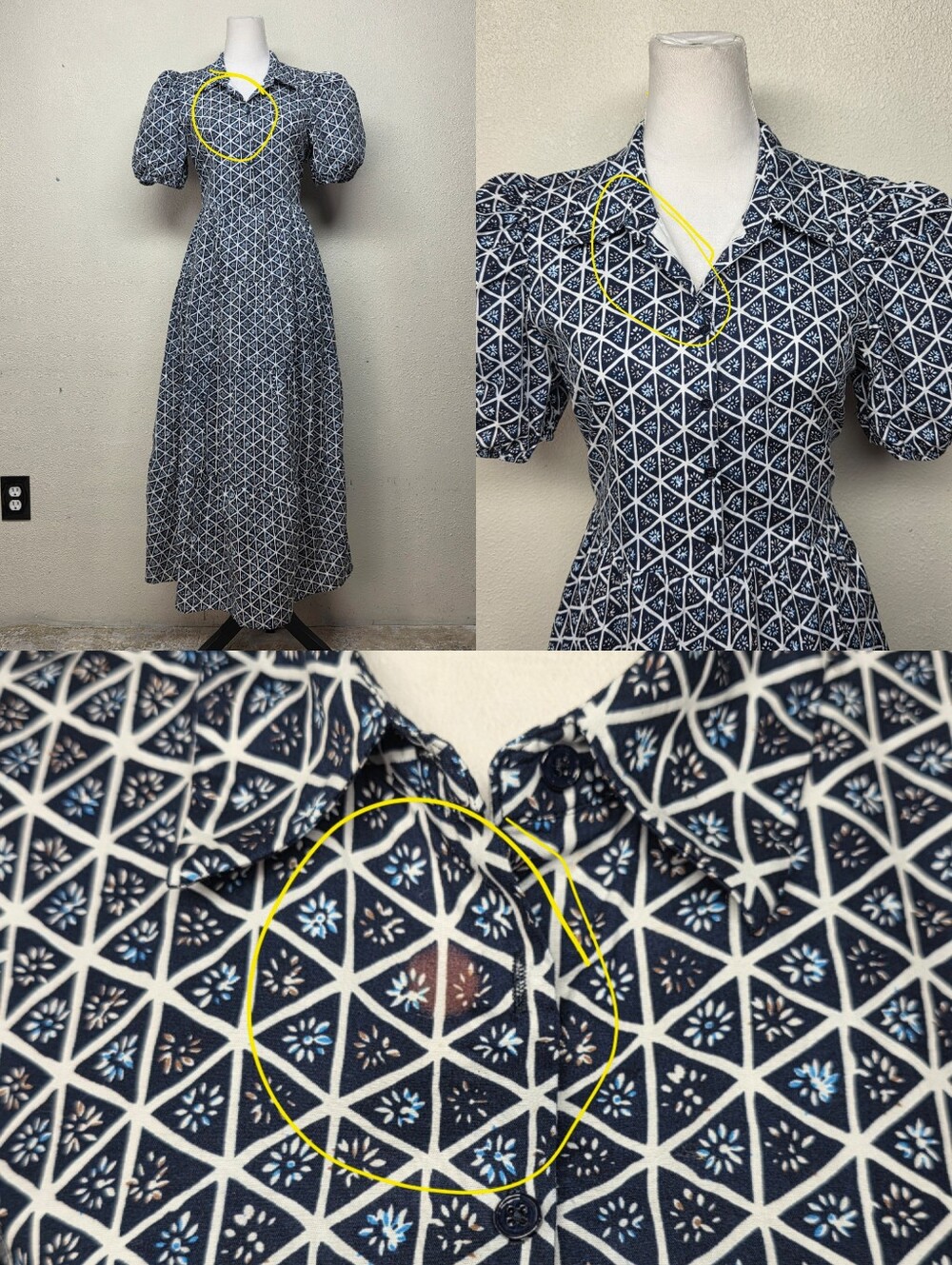 English Factory Navy and White Geometric Midi Tiered Shirt Dress Size Large - Picture 9 of 9